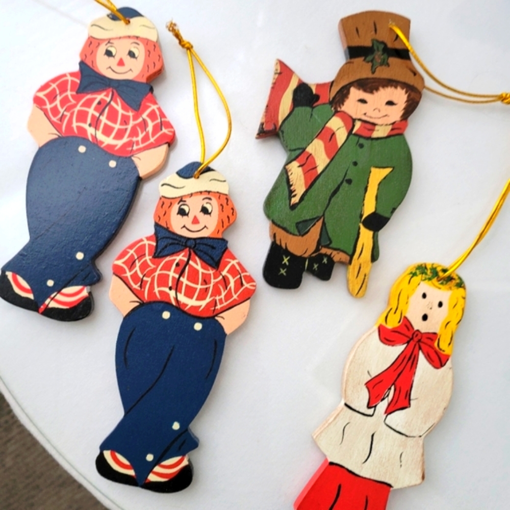 Four Wood Handmade Christmas Ornaments- 4"-5"